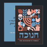 Hanukkah Chanukah Modern Jewish Symbols Holiday Card<br><div class="desc">Hanukkah / Chanukah Modern Geometric Pattern Card. Menorah, Dreidel, Doughnuts, Stars & Olive oil... They are all here. Hebrew & Jewish Hanukkah Symbols Space to add your personalized text on the front & reverse. Happy Hanukkah wishes. Hebrew on the front says "Chanukah". This upscale, beautiful, look, is a great way...</div>