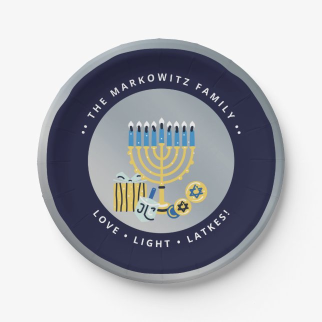 Hanukkah Chanukah Personalized Menorah Dreidel  Paper Plate (Front)