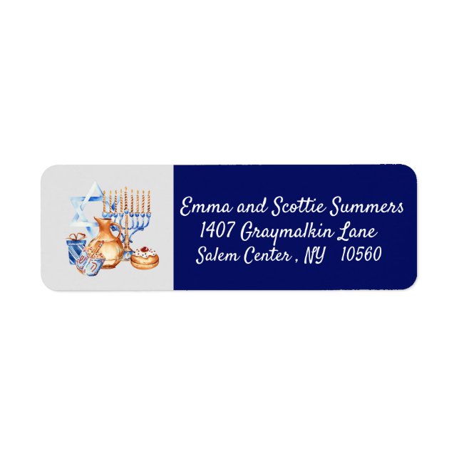 Hanukkah Chanukah Return Address Blue (Front)