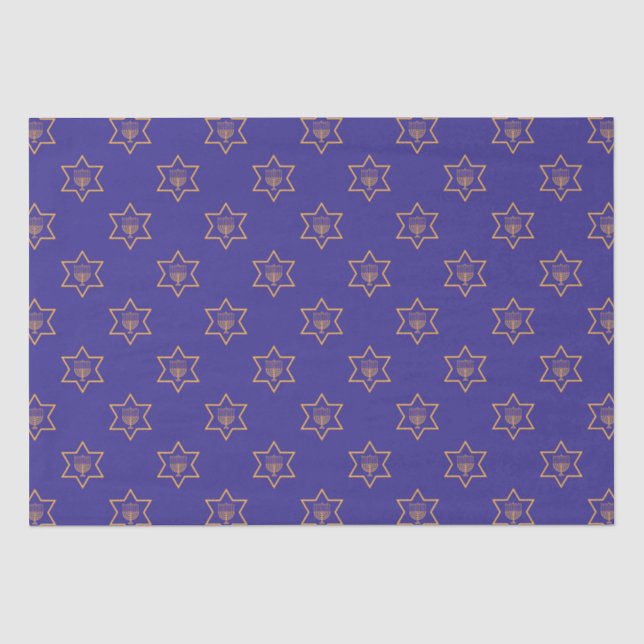 Hanukkah Chanukah Star of David Menorah Gold Blue Tissue Paper (Front)
