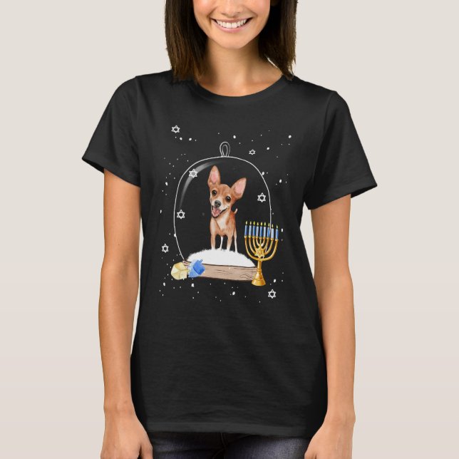 Hanukkah Chihuahua Dog Snow Globe Pajama T-Shirt (Front)