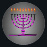 Hanukkah Classic Round Sticker<br><div class="desc">Hanukkah menorah (traditional candelabra) and burning candles illustration</div>