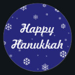 Hanukkah Classic Round Sticker<br><div class="desc">White snowflakes that you can change the text and background colour of. What it reads and more. For the holidays or the winter season.</div>