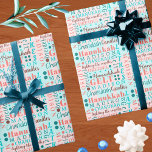 Hanukkah Collage Vintage Cool Cute Childs Name Wrapping Paper<br><div class="desc">Create your own custom Hanukkah wrapping paper in this cute vintage retro coral pink and turquoise blue word collage featuring your child's name that celebrates the holiday. Easy to personalize, just add your child's name into the text template and watch it fill into the vintage colours inspired typography design. The...</div>