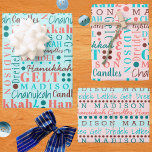 Hanukkah Collage Vintage Cute Add Childs Name Wrapping Paper Sheet<br><div class="desc">Personalize this assortment of cute Hanukkah wrapping paper sheets in vintage retro colours of coral and turquoise in a word collage design where you can add your child's name for one of a kind Chanukah gift wrap. The easy to use text template makes it simple to add your kid's name...</div>