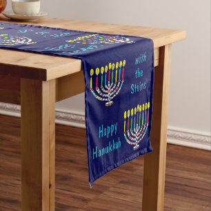 Hanukkah Colorful Menorahs Long Table Runner
