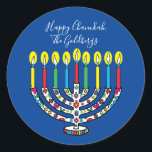 Hanukkah Colourful Menorah Hanukiah Classic Round Sticker<br><div class="desc">Colourful, Happy Chanukah, Hanukiah Stickers Round. Have fun using these stickers as cake toppers, gift tags, envelope seals, favour bag closures, or whatever rocks your festivities! Personalize by deleting text and adding your own words, using your favourite font style, size, and colour. Background colour can be changed out, too! Thanks...</div>