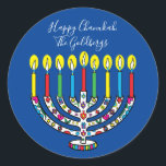 Hanukkah Colourful Menorah Hanukiah Classic Round Sticker<br><div class="desc">Colourful, Happy Chanukah, Hanukiah Stickers Round. Have fun using these stickers as cake toppers, gift tags, envelope seals, favour bag closures, or whatever rocks your festivities! Personalize by deleting text and adding your own words, using your favourite font style, size, and colour. Background colour can be changed out, too! Thanks...</div>