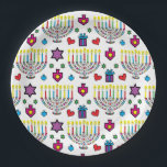 Hanukkah Colourful Menorahs Paper Plate<br><div class="desc">Hanukkah Colourful Menorahs, paper plates. Just cute! Personalize by adding text anywhere on the plate, using your favourite font colour, size, and style. Thanks for stopping and shopping by. Much appreciated! Happy Chanukah/Hanukkah! Size and Style: 9" Round Paper Plate Throw a spectacular party with fully customizable paper plates to match...</div>
