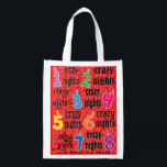 Hanukkah Crazy Nights Tote Bag<br><div class="desc">Hanukkah Crazy Nights, white 2-sided bag. All design elements can be edited. All editable text can be deleted and replaced with your own message. Use your favourite font colour, size, and style. Happy Hanukkah/Chanukah! Style: Reusable Bag Go green and save the planet with our reusable grocery bag! Made with a...</div>