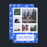 HANUKKAH CUSTOM PHOTO Menorahs Stars Holiday Card<br><div class="desc">Customize this flat card by adding your own text and photos on the front or back. There is a grid in front of the photos which makes it easier to use any size photos you have and keep them lined up and in a square format. You can delete the grid...</div>