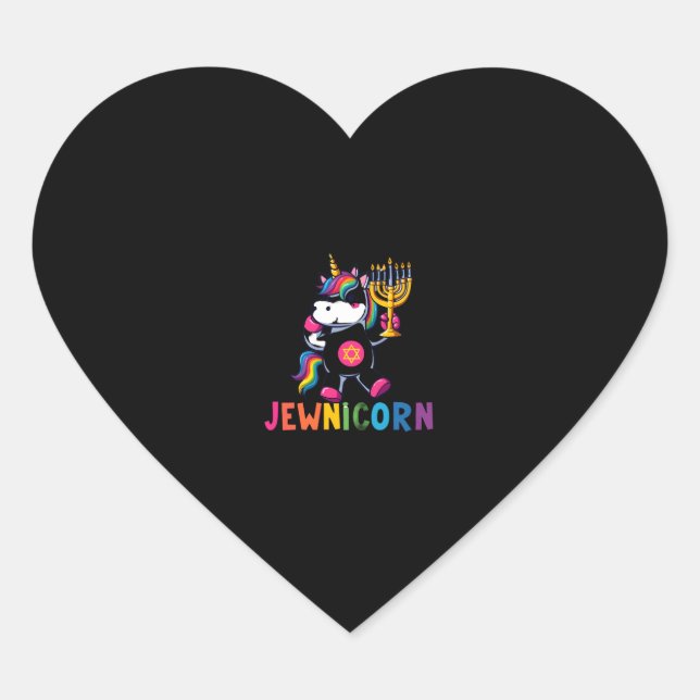 Hanukkah Dabbing Unicorn Jewnicorn Chanukah Jewish Heart Sticker (Front)