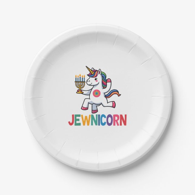 Hanukkah Dabbing Unicorn Jewnicorn Chanukah Jewish Paper Plate (Front)