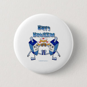 Hanukkah Dancing Dreidels and Jelly Doughnuts 2 Inch Round Button