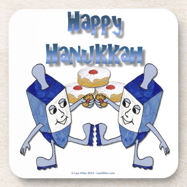 Hanukkah Dancing Dreidels and Jelly Doughnuts Coaster (Front)