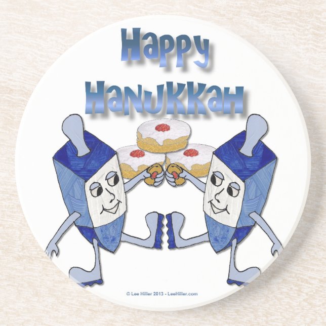 Hanukkah Dancing Dreidels and Jelly Doughnuts Coaster (Front)