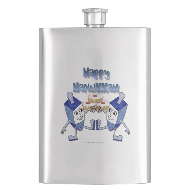 Hanukkah Dancing Dreidels and Jelly Doughnuts Hip Flask (Front)
