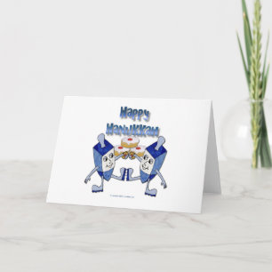 Hanukkah Dancing Dreidels and Jelly Doughnuts Holiday Card