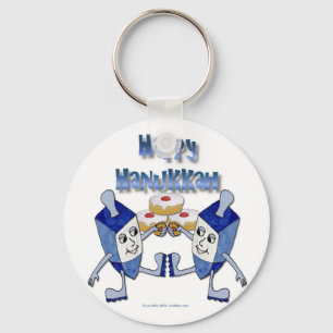 Hanukkah Dancing Dreidels and Jelly Doughnuts Keychain