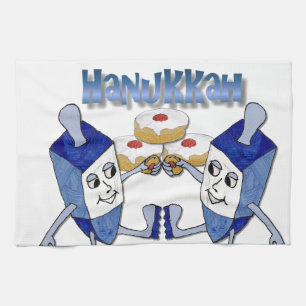 Hanukkah Dancing Dreidels and Jelly Doughnuts Kitchen Towel