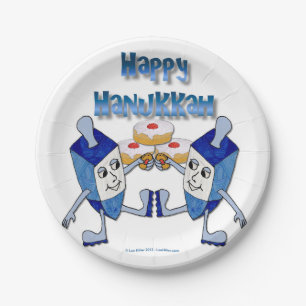 Hanukkah Dancing Dreidels and Jelly Doughnuts Paper Plate
