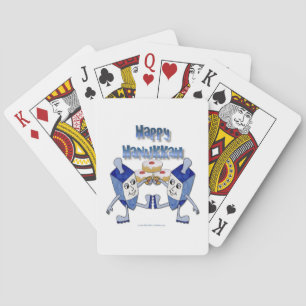 Hanukkah Dancing Dreidels and Jelly Doughnuts Playing Cards