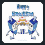 Hanukkah Dancing Dreidels and Jelly Doughnuts Square Sticker<br><div class="desc">You are viewing The Lee Hiller Photography Art and Designs Collection of Home and Office Decor,  Apparel,  Gifts and Collectibles. The Designs include Lee Hiller Photography and Mixed Media Digital Art Collection. You can view her Nature photography at http://HikeOurPlanet.com/ and follow her hiking blog within Hot Springs National Park.</div>