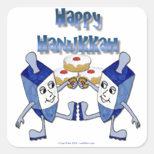 Hanukkah Dancing Dreidels and Jelly Doughnuts Square Sticker