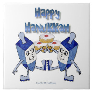 Hanukkah Dancing Dreidels and Jelly Doughnuts Tile