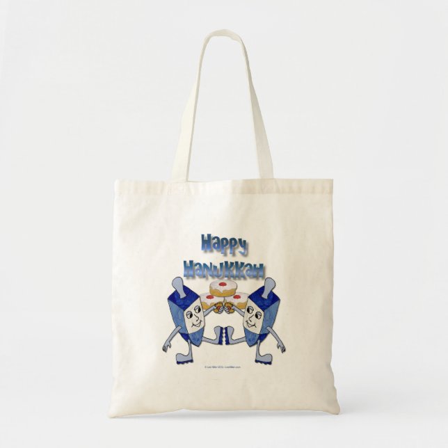 Hanukkah Dancing Dreidels and Jelly Doughnuts Tote Bag (Front)