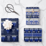 Hanukkah Dark Blue Menorah Monogram Assortment Wrapping Paper Sheet<br><div class="desc">Create your own Hanukkah wrapping paper sheets with this assortment of dark blue Menorah patterns and stripes that is easy to personalize with your monogram initial for one of a kind gift wrap. Sheet one has an allover pattern of my original dark blue Menorah artwork sprinkled between space for HAPPY...</div>