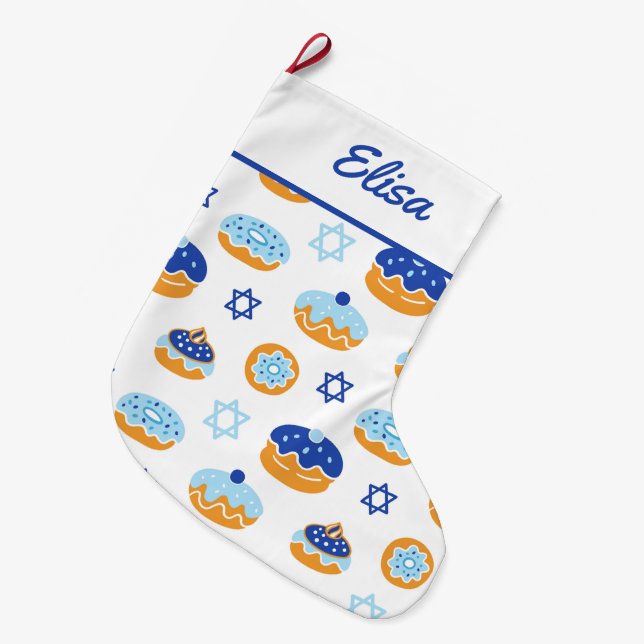 Hanukkah Decorations Jelly Doughnut Large Stocking (Front (Hanging))