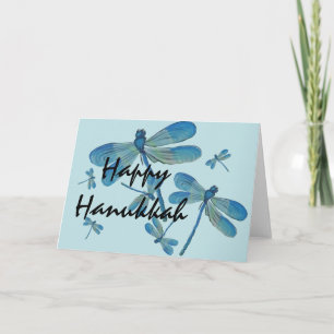 Hanukkah Delicate Blue Dragonfly Original Painting Card