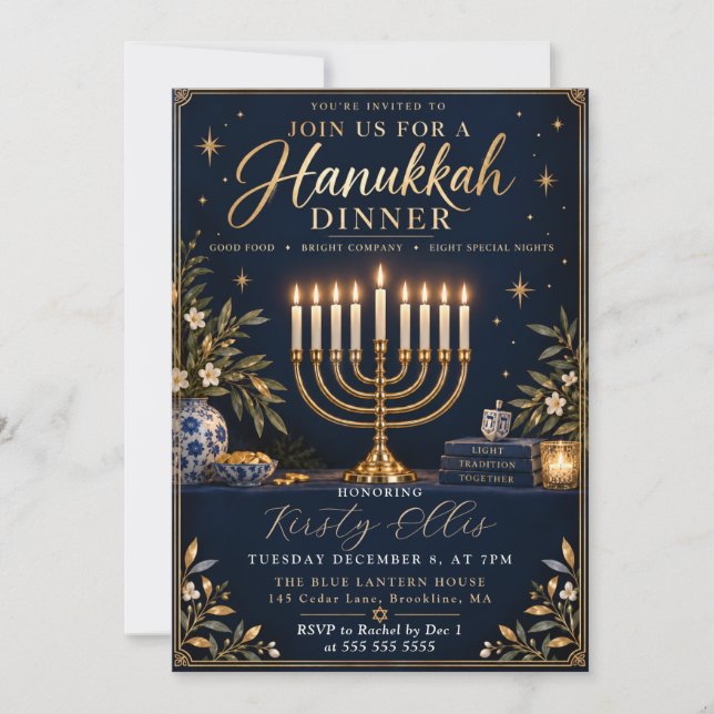 Hanukkah Dinner Gathering Invitation (Front)