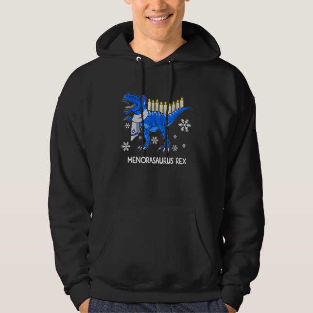 Hanukkah Dinosaur Menorasaurus Rex Dino Chanukah B Hoodie (Front)