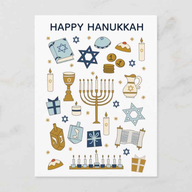 Hanukkah Doodles cute illustrated Postcard (Front)