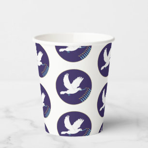 Hanukkah Dove Menorah Design 8 oz. Paper Cups