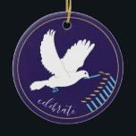 Hanukkah "DoveLightsMenorah"/Circle Ornament<br><div class="desc">Hanukkah "Dove Lights Menorah/Gold, Blue"/Circle Ornament. (2 sided) To Personalize, simply delete the text on the back and front of the ornament, replacing with your own text using your favorite font style, size, and color. Background on back and front of ornament can be changed-out by choosing from the color swatches....</div>