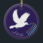 Hanukkah "DoveLightsMenorah"/Circle Ornament<br><div class="desc">Hanukkah "Dove Lights Menorah/Gold, Blue"/Circle Ornament. (2 sided) To Personalize, simply delete the text on the back and front of the ornament, replacing with your own text using your favorite font style, size, and color. Background on back and front of ornament can be changed-out by choosing from the color swatches....</div>
