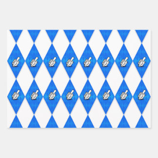Hanukkah Dreidel Argyle Pattern Wrapping Paper Sheet