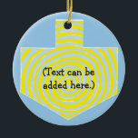 Hanukkah Dreidel/Blue/Yellow Circle Ornament<br><div class="desc">Hanukkah Dreidel/Blue/Yellow Circle Ornament. (2 sided) Personalize by deleting "Text can be added here" on front and back of ornament. Then using your favourite font colour, size and style, type in your own words. Thanks for stopping and shopping by. Much appreciated! Happy Chanukah/Hanukkah! Bring a lot more holiday cheer to...</div>