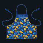 Hanukkah Dreidel Game Gelt Dark Blue Apron<br><div class="desc">Hanukkah Dreidel Game Gelt Dark Blue Personalized Pattern Apron for Holiday Cooking. Chanukah dreidels in blue.</div>