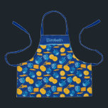 Hanukkah Dreidel Game Gelt Dark Blue Apron<br><div class="desc">Hanukkah Dreidel Game Gelt Dark Blue Personalized Pattern Apron for Holiday Cooking. Chanukah dreidels in blue.</div>