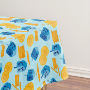 Hanukkah Dreidel Game Gelt Dark Blue Tablecloth
