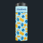 Hanukkah Dreidel Game Gelt Dark Blue Thermal Tumbler<br><div class="desc">Hanukkah Dreidel Game Gelt Dark Blue Personalized Pattern. Chanukah dreidels in blue.</div>