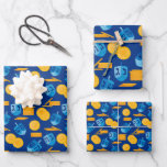 Hanukkah Dreidel Game Gelt Dark Blue Wrapping Paper Sheet<br><div class="desc">Hanukkah Dreidel Game Gelt Dark Blue Personalized Pattern. Chanukah dreidels in blue.</div>