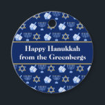 Hanukkah Dreidel Menorah Blue Custom Party Favour Tags<br><div class="desc">Beautiful Hanukkah party favour tags in pretty blue with a cool pattern of Judaism star,  dreidel for fun Chanukah games,  and the Jewish menorah for the holiday. Customize your gifts with your family name.</div>