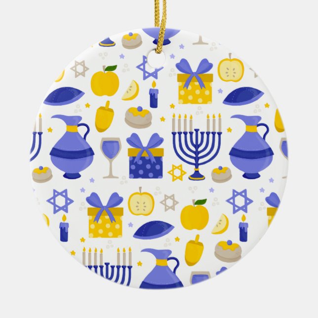 hanukkah dreidel menorah ceramic ornament (Front)