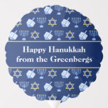 Hanukkah Dreidel Menorah Pattern Blue Custom Party Balloon<br><div class="desc">Beautiful Hanukkah party balloon in pretty blue with a cool pattern of Judaism star,  dreidel for fun Chanukah games,  and the Jewish menorah for the holiday. Customize this gift with your name.</div>
