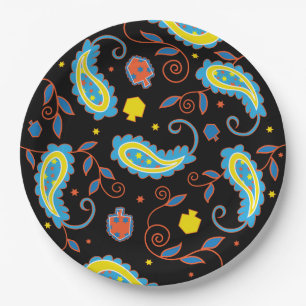 Hanukkah Dreidel Paisley Design Paper Plate